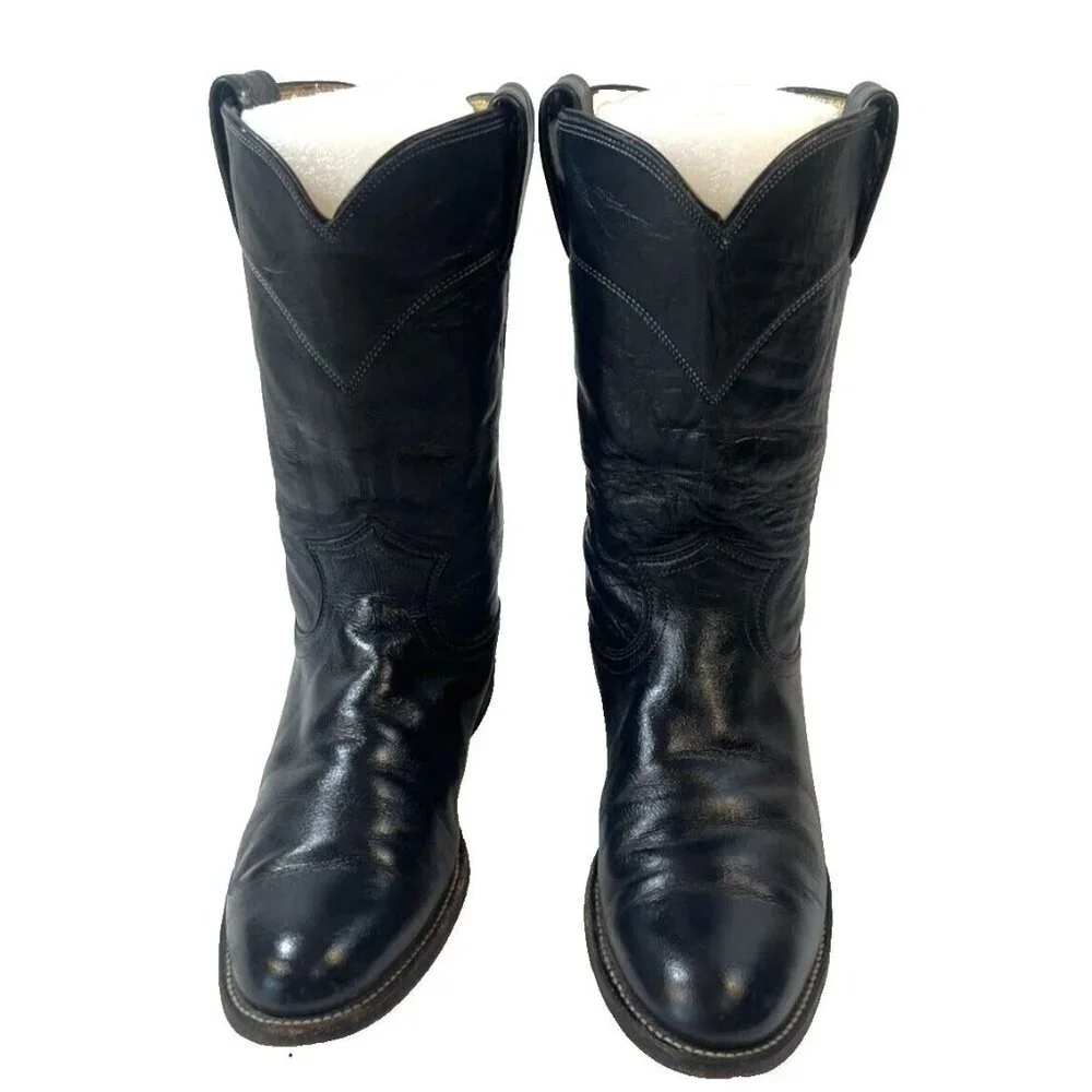 Justin boot Navy Blue Leather Roper Cowboy Boots Womens Size 6 B Style L3057 USA